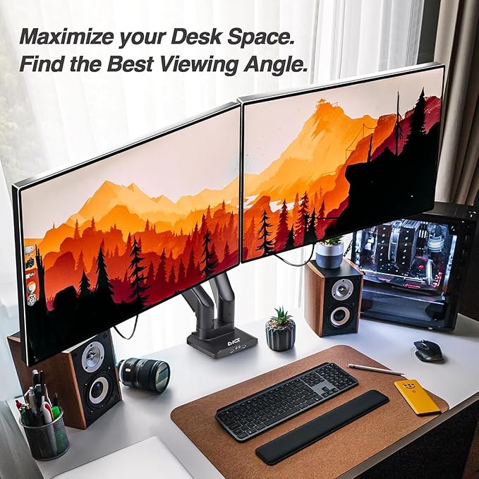 AVLT Dual 13"-43" Monitor Arm - Desk Mount for Two Flat/Curved Monitors - Full Motion Height Swivel Tilt Rotation Adjustable - Black/VESA/C-Clamp/Grommet/Cable Management