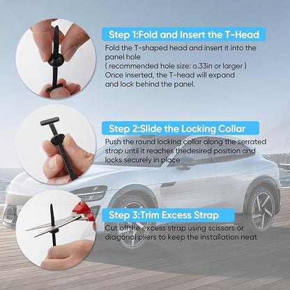 150Pcs Nylon Universal Cable Tie Buckle, Auto Body Parts Trim Automotive Zipper Clips, Door Panel Fastener Plastic Rivet Zip Ties Snap-Fit Ziptie, Bumper Retainer Fender Liner