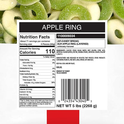 Candy Break Fruity Sweet Apple Rings Bulk Gummy Candy, 5 lbs Bag, Share Size Bags - Sweet & Chewy Snacks for Kids & Grown Ups, Party Size (Pack of 1)