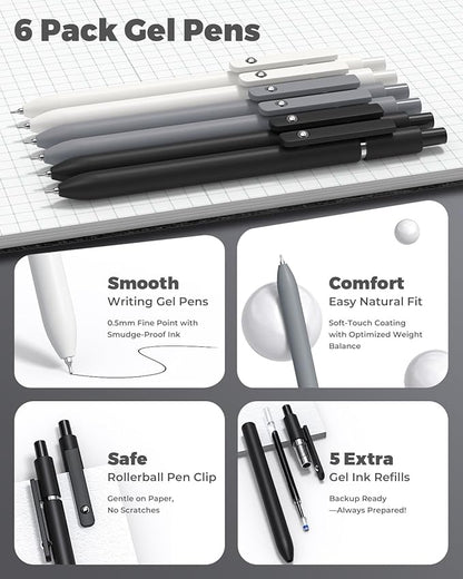 Four Candies 45 PCS School Supplies with Pen Case, 6 Gel Pens, 6 Art Mechanical Pencil Set, 12 Highlighters for College Essentials Office Stationery (Black)