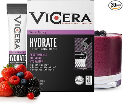 Electrolyte Powder, Very Berry Flavor, Hydration Packets with Celtic Sea Salt, Magnesium, Calcium, Choline, Potassium, Probiotics and Trace Minerals, Gluten Free Drink Mix, Non GMO, 30 Count