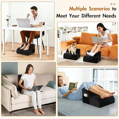 Echaprey Foot Rest for Under Desk at Work,Adjustable Under Desk Footrest Multifunctional 3-Tier Foot Stool with Non-Slip Base and Washable Cover Ergonomic Foot Stool for Office,Home,Car,Travel (Black)