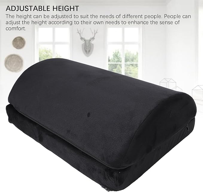 Foot Rest Black Ergonomic Height, Footstool with Memory Foam, Half Cylinder Footrest Under Desk for Comfortable Posture Support, Velboa Fabric