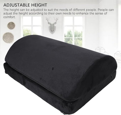 Foot Rest Black Ergonomic Height, Footstool with Memory Foam, Half Cylinder Footrest Under Desk for Comfortable Posture Support, Velboa Fabric