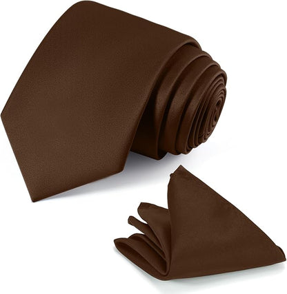 Black Tie Set in Gift Box Mens Solid Color 3.15" (8CM) Black Necktie and Pocket Square Set