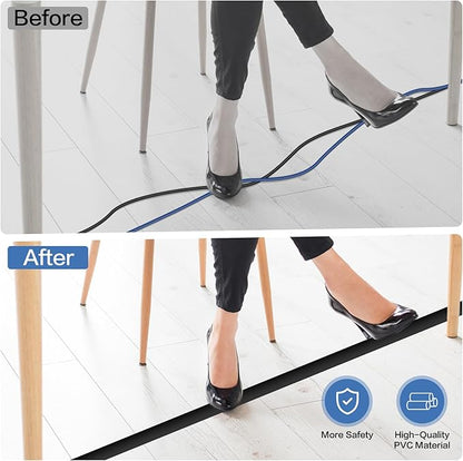 Floor Cord Cover Self Adhesive Cord Hider Floor Extension Cord Covers for Floor Power Cord Protector Cable Management Prevent Cable Trips Cable Cavity 0.51" W x 0.31" H (Black, 3.3Ft)