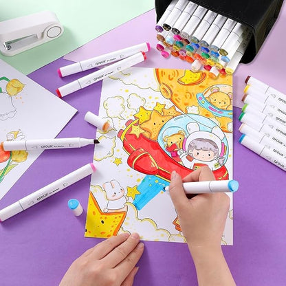 Alcohol Markers, 82Pcs Coloring Markers No Bleeding, Brush & Chisel Tip Permanent Art Drawing Pens for Adults And Kids Illustration, Coloring Book, Sketching, Drawing, Card Making