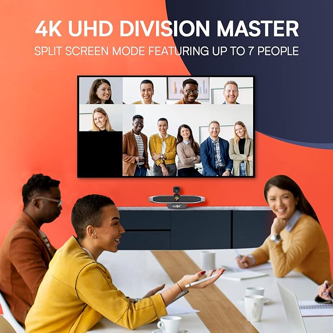 Video Conference Camera 4K Webcam, Smart Gesture-Control Focus, AI Auto-framing w/ 110° FoV, Noise Reduction & Echo Cancellation 6 Microphones, for Video Conferencing Streaming, w/Cover