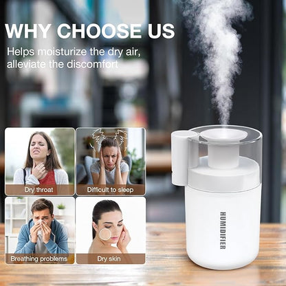 Portable Mini Humidifier, 180ml USB Cool Mist Small Humidifiers for Bedroom, Personal Desktop Humidification for Car Office Travel & Indoor Plants(White)