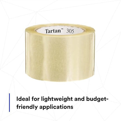 3M Tartan Box Sealing Tape 305, Clear, Light Duty, Durable, 2.83 in x 109.36 yds (72 mm x 100 m), 24 Rolls/Case