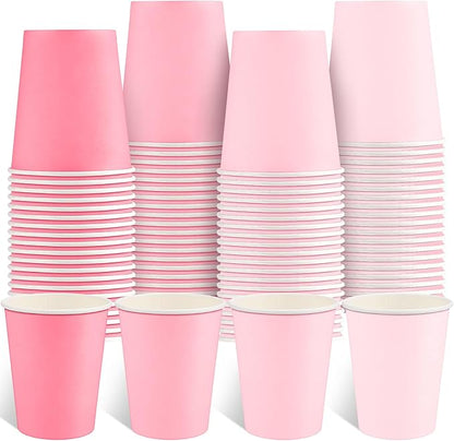 100 Pack Pink Paper Cups 9oz Gradient Pink Party Cups Disposable Paper Cups, Drinking Cups for Wedding Birthday Baby Shower Party Supplies