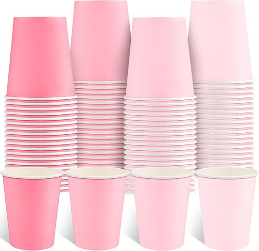100 Pack Pink Paper Cups 9oz Gradient Pink Party Cups Disposable Paper Cups, Drinking Cups for Wedding Birthday Baby Shower Party Supplies
