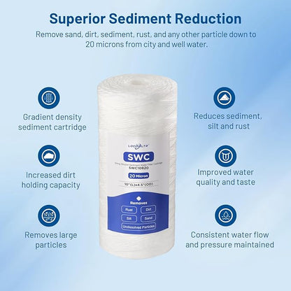 20 Micron 10" x 4.5" Whole House String Wound Sediment Well Water Filter Cartridge Replacement for CW25-BBS, SWC-45-1020, WP25BB97P, RS24, SP-WP25-BB, WH-HD200-C (Pack of 3)