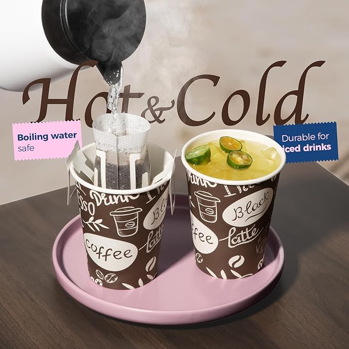 Fit Meal Prep 12 oz Coffee Cups 300 Count, Leak-Proof Hot Cup, Disposable Paper Coffee Cup Bulk for Hot/Cold Beverage, Durable Thickened Paper Cups for Party, Office, Bussines, Home, Bistros