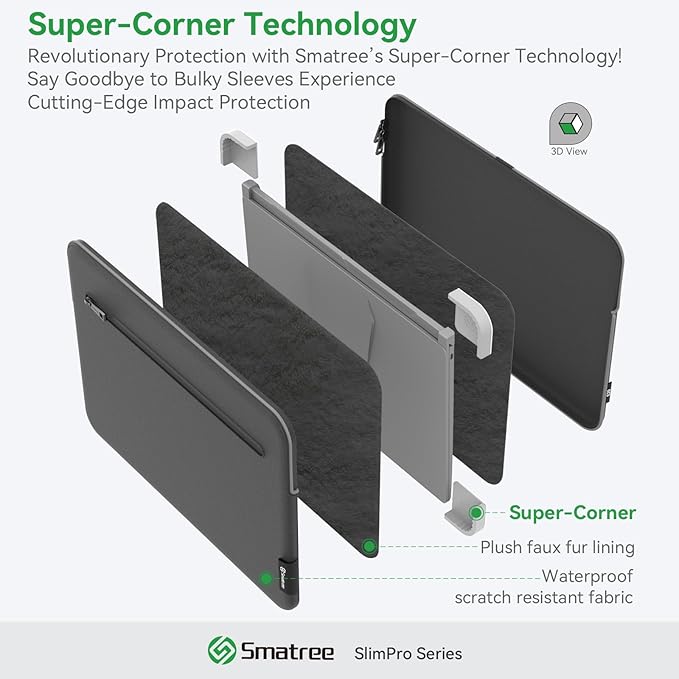 Smatree SlimPro Laptop Sleeve Case for 14 inch Acer Chromebook 514/314/Vero 514, Acer Laptop Sleeve with Accessory Pocket, Patented Super-Corner Design (S415)