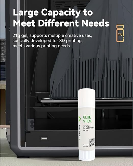 Creality 3D Printer Glue Sticks PVP Solid Glue Sticks for 3D Printing Hot Bed Build Plate, Enhanced Adhesion Reduces Warping for Filament, 3D Printer Adhesive for PLA/ABS/PETG/PC/PA/TPU, 1 Pack