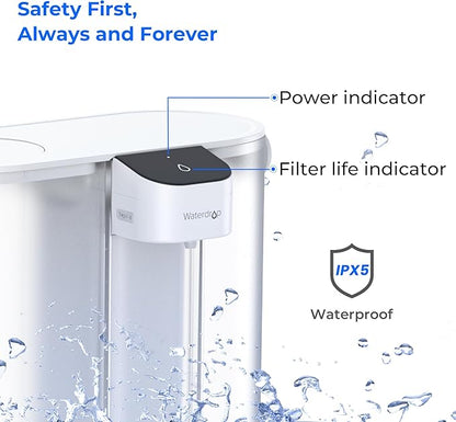 Waterdrop Compact Electric Water Filter Pitcher, 200-Gallon Rechargeable Instant Powerful Dispenser, NSF/ANSI 42&53&401, Reduce PFAS, Lead, Chlorine, 14-Cup, White, with 1 Filter, Does not Lower TDS