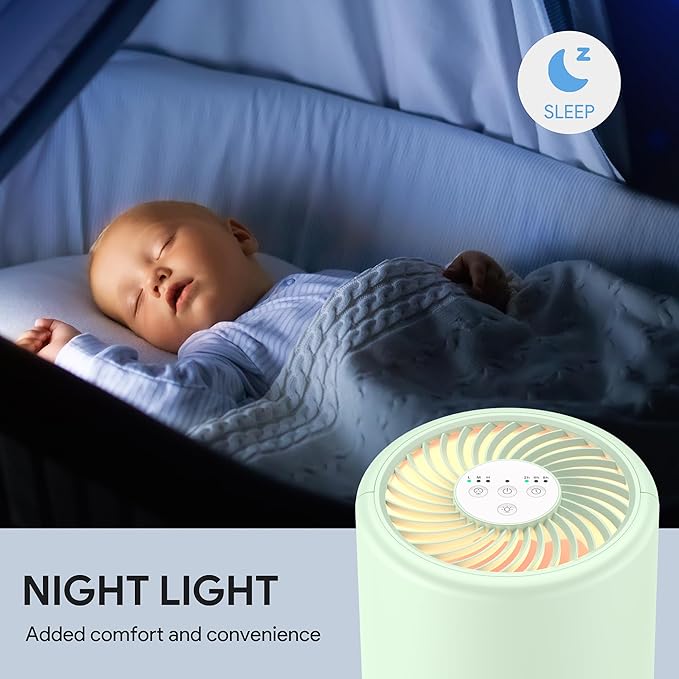 FULMINARE Air Purifiers for Bedroom H13 True HEPA Air Filter, Quiet Air Cleaner With Night Light, Portable Small Air Purifier for Home, Office, Living Room (Green)