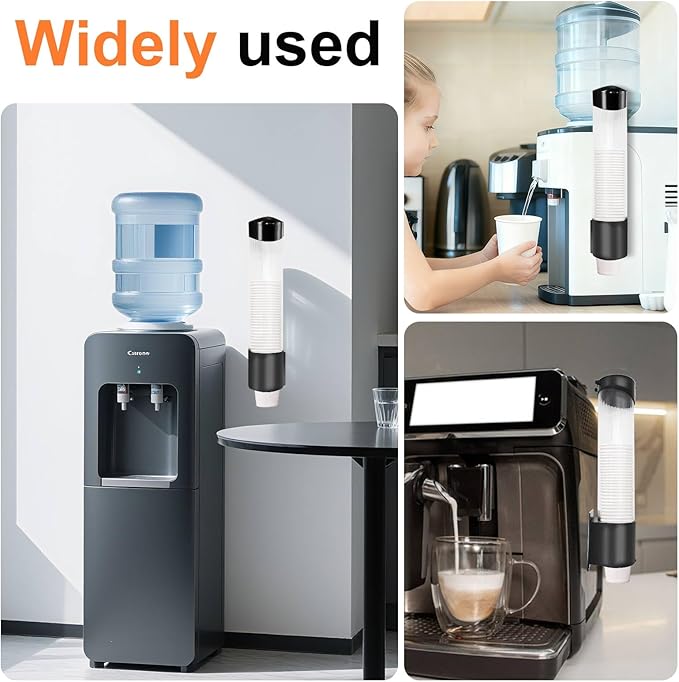 Disposable Paper Cup Dispenser，Water Cooler Pull Type Cup Holder，Pull-Type Paper Cup Holder with Adhesive and Screws（Black）