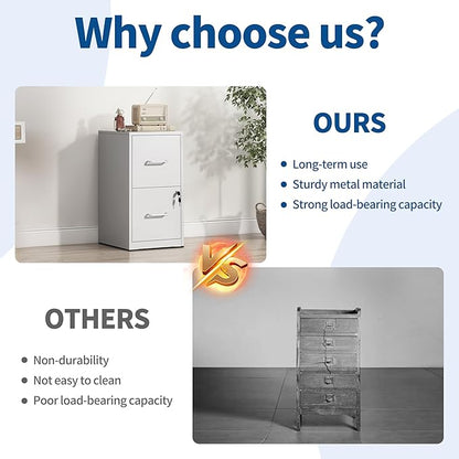 2-Drawer Locking Vertical File Cabinet, Metal Storage Cabinet for Office/Home – Secure Vertical Filing for Letter/Legal/A4/F4 Documents, Easy to Assemble Steel Cabinet