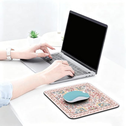 Pink Floral Patterns Desk Mat, Large Gaming Mouse Pad Non-Slip Rubber Base with Stitched Edges, Waterproof Protection for PC Laptop Home Office Desk Decor (8x9in)