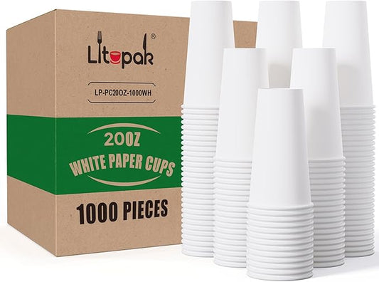 LITOPAK 1000 pack Paper Cup Disposable 20 oz, Bulk White Paper Cups, Hot Paper Coffee Cups for Offices, Schools, Shops, Restaurants