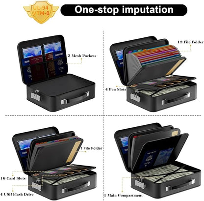 Fireproof Document Box With Combination Lock,Hard Case File Organizer Heat Insulated And Waterproof,Portable Home Travel Safe Storage Box For Important Documents Laptop,Files More
