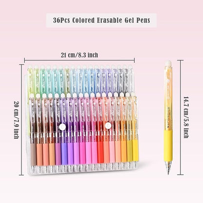 BAYTORY 36Pcs Colored Erasable Gel Pens, Fine Point 0.7mm, Retractable Assorted Colors Pen with Eraser, Smooth Writing Erasable Pens for Drawing Crossword Puzzles