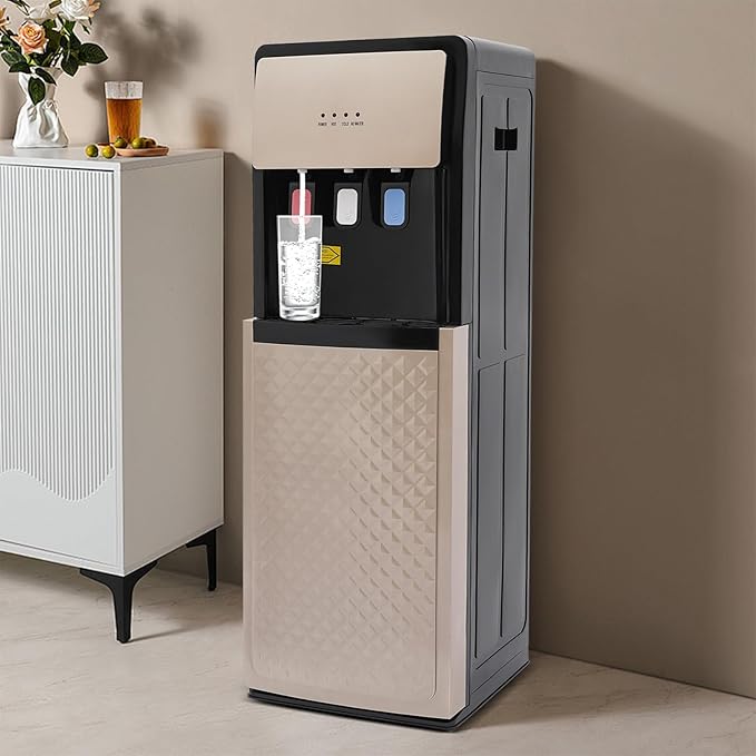 Bottom Loading Water Dispenser, 110V Hot & Cold Water Cooler Dispenser Standing Hot & Cold Water Dispenser with 3 Temperature Settings for Home, Kitchen, Office (Champaign Gold)