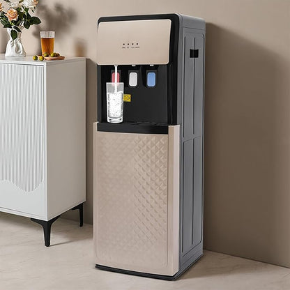 Bottom Loading Water Dispenser, 110V Hot & Cold Water Cooler Dispenser Standing Hot & Cold Water Dispenser with 3 Temperature Settings for Home, Kitchen, Office (Champaign Gold)