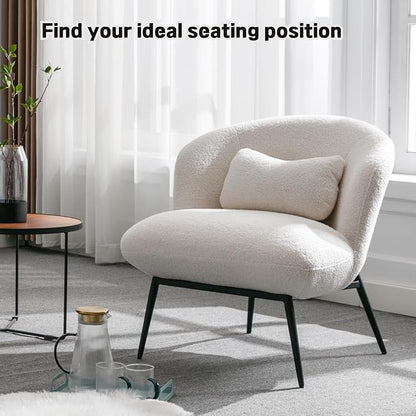 DUOMAY Modern Accent Chairs Set of 2, Sherpa Upholstered Leisure Boucle Single Sofa Lounge with Lumbar Pillow Metal Legs Slipper for Living Room Bedroom Office, White