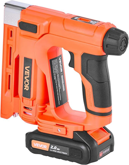 VEVOR Cordless Brad Nailer, 2-in-1 Nail Gun Staple Gun, 18 Gauge 5/8 inch, Includes 1000 Pcs Staples and 1000 Pcs Nails, with Battery and Charger, Non-Slip Rubber Grip, for Woodworking DIY Projects