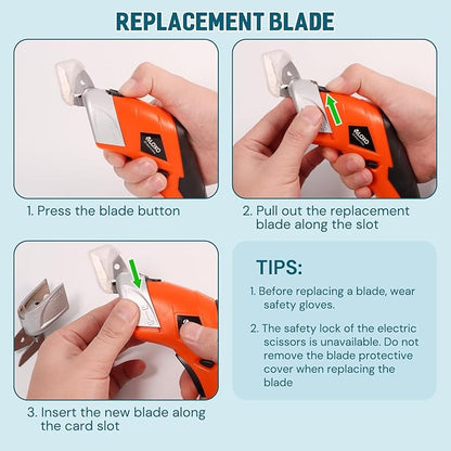 VLOXO Cordless Electric Scissors, Cardboard Cutter Electric Fabric Scissors Box Cutter with Blades Rechargeable Powerful Fabric Cutter for Crafts Leather Carboard Carpet Plastic Felt with Case Orange