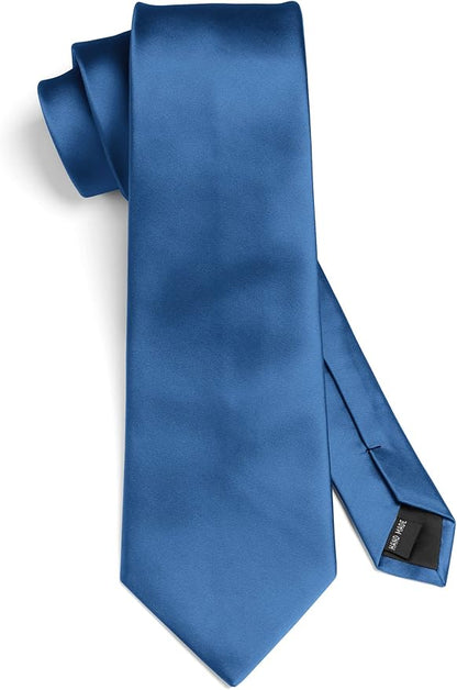 HISDERN Mens Solid Color Ties Formal Satin Necktie and Pocket Square Set Classic Wedding Business Tie & Handkerchief