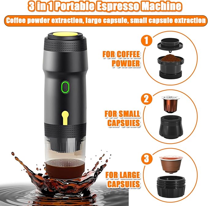 Portable Espresso Machine, 3-in-1 Self-Heating Portable Coffee Maker for Travel with Rechargeable Battery, Cordless Electric Mini Espresso Maker for RV Hiking Camping Office (Black)