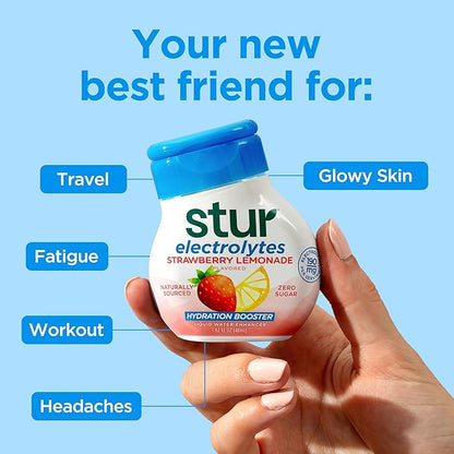 Stur Electrolyte Water Enhancer | Sweetened with Stevia | High in Vitamin C & Antioxidants | Sugar Free | Zero Calories | Keto | Vegan | 5 Bottles, Makes 90 Drinks (Black Raspberry)