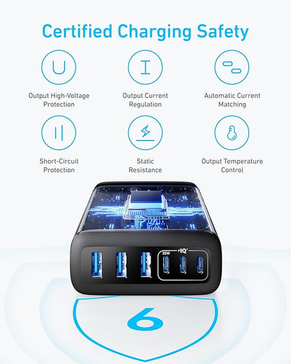 Anker Desktop Charger, Fast Charging USB C Charger with 112W Max 6-Port Desk Accessories for Home Office, Campatible with Multiple Devices, iPhone, iPad, MacBook, Galaxy and More (Cable Not Included)
