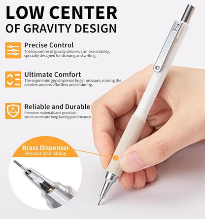 Mechanical Pencil Set with Case, 4PCS 0.3/0.5/0.7/0.9mm Art Mechanical Pencils + 4 Tubes Lead Refills (0.3/0.5/0.7/0.9mm) + 3PCS Erasers + 1PCS Case, Drawing Mechanical Pencils for Writing, Sketching