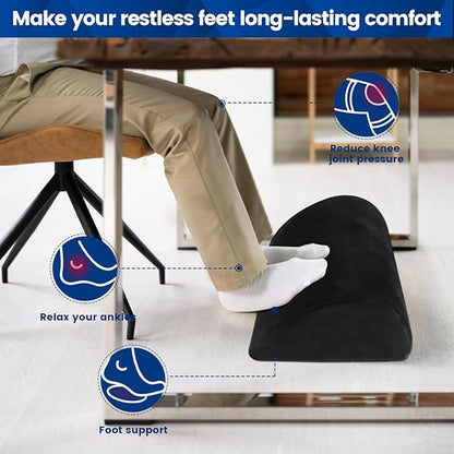 CloudBliss Foot Rest for Under Desk at Work,Office Desk Accessories with Soft Foam and Washable Removable Cover, Foot Stool for Office, Car, Home to Foot Support and Relax Ankles, Black, Long