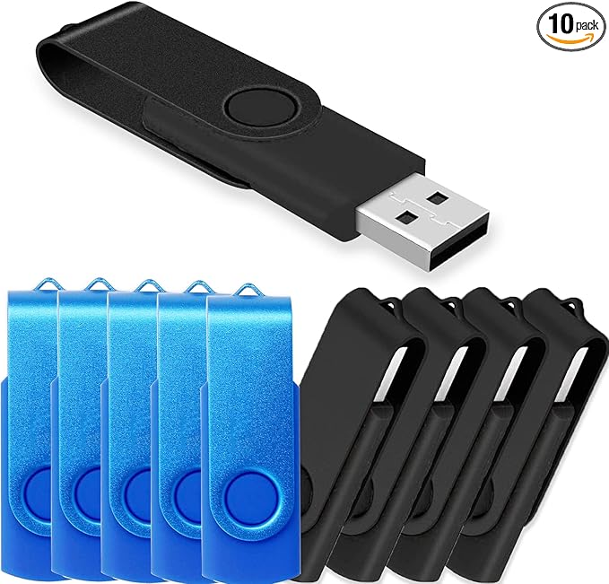 4GB USB Flash Drive 10 Pack JBOS 4 GB USB Drives Memory Stick Swivel 4G Thumb Drives Gig Stick USB2.0 Pen Drive for Date Storage, 4 Gig UBS Flash Drive, Zip Drive, Jump Drive, USB Stick (Black + Blue)