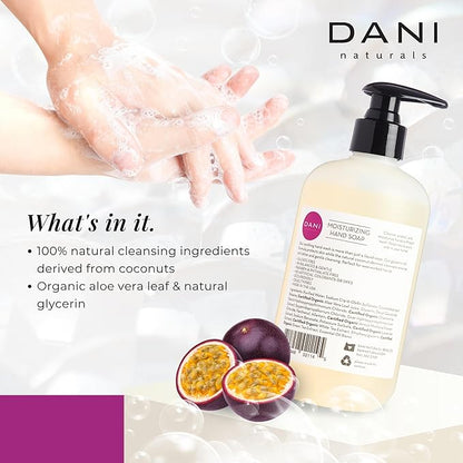 DANI Naturals Moisturizing Hand Soap - Passion Fruit Scent, Hydrating, Sulfate-Free & Paraben-Free, 12 Oz Bottle with Pump, Gentle Cleansing for Dry Skin