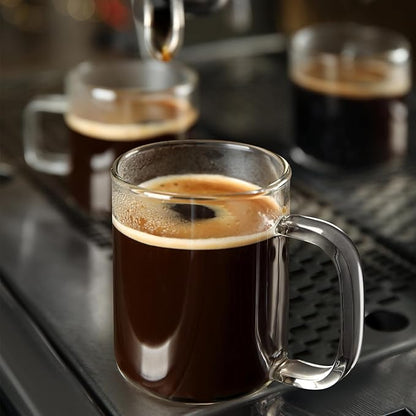 DRASTAR Glass Coffee Mugs, 20 oz Clear Coffee Cups, Coffee Mug with Acacia Wood Lid, Tea Glass Cups with Handles, Large Coffee Mug Set of 4, Glass Coffee Cups for Latte, Espresso, Tea