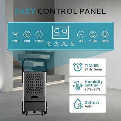 EUHOMY 160 Pints Commercial Dehumidifier, Large Dehumidifier With Drain Hose, Timer and 4 Wheels,Industrial Dehumidifiers for Flood Repair, Drying Basement, Warehouse and Factory