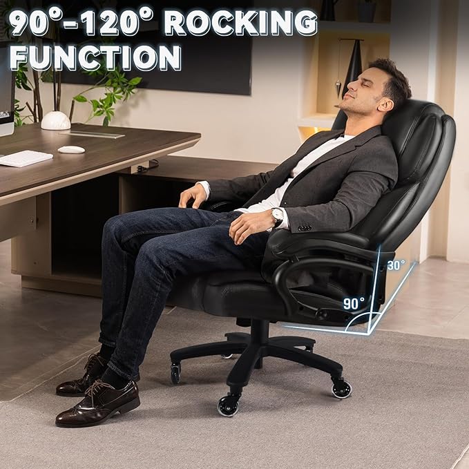 OFIKA Heavy Duty Big and Tall Office Chair,400LBS Capacity Chair for People,High Back PU Leather Executive Desk with Wide Seat,Large Adjustable Lumbar Support,Black,(GDPY)