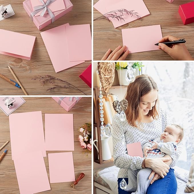 50 Pack Blank Cards Folded Cardstock Thank You Blank Greeting Cards for Invitations, Wedding, Greeting Cards, All Occasion DIY (Pink, 5x7)