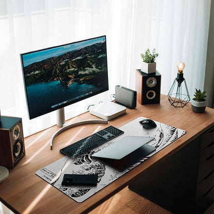 MAY FLOWER Large Gaming Mouse Pad, Full Keyboard Mat, Long Laptop Mousepad, Computer Mouse Mat for Home and Office, Anti-Slip Rubber Base, 31.5 x 11.8 Inches (White Sea Wave)