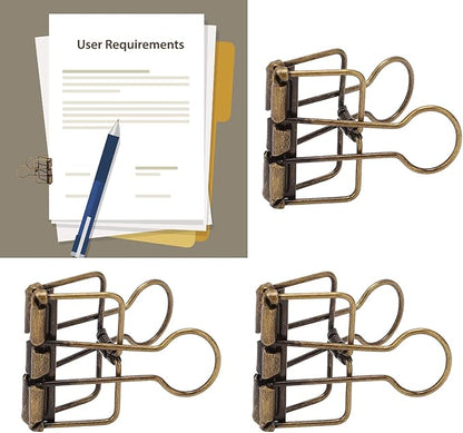 Clips 32mm Metal, 50 Pieces Strong Clamping Force, Hollow Design, Bronze - Assorted Sizes, Medium Shaped Paper Clips, Cute Office and School Supplies (Antique Bronze)