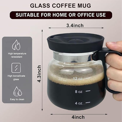 16 Oz Coffee Pot Mug,Mini Coffee Pot Cup,with Spill Proof Lid Heatproof Glass Mug Large Capacity ideal Gift for Coffee Lovers (2Pcs)