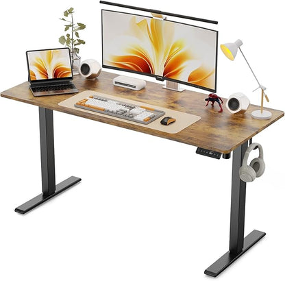 55x24 Inches Height Adjustable Electric Standing Desk with 2 Hooks for Home Office, Ergonomic Sit Stand up Desk with Splice Board, Rustic Brown