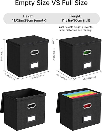 Oterri 1 Pack File Organizer Boxes with Lids, File Box with Mesh Pockets, Document Organizer Box for File Folders Letter Size, Zippers Filing Box for Home, Office, School (Black, Without Folders)
